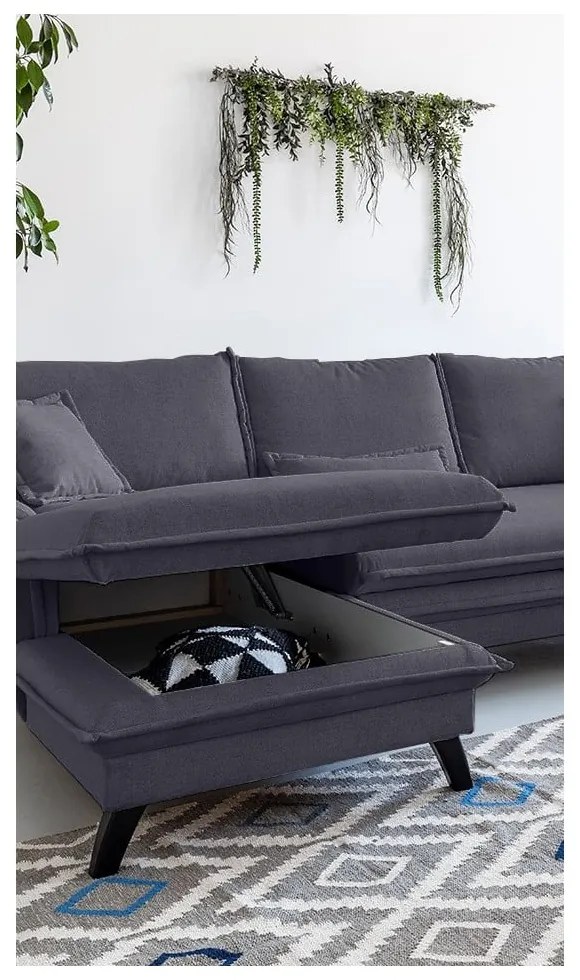 Charming Charlie antracit kinyitható sarokkanapé, bal oldali - Miuform