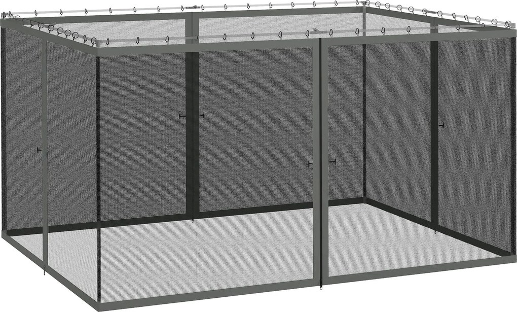 Outsunny szúnyoghálók 3 × 4 m-es pavilonhoz, napernyőhöz vagy kertbe - 4 db cipzáras panel rögzítő kampókkal - nylon/poliészter | Aosom