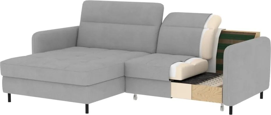 Krémszínű buklé kinyitható-tárolóhelyes sarokkanapé (jobb oldali-heverő résszel) Gomsi – ELTAP