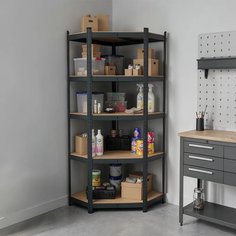 Nagy teherbírású sarokpolc 180x70x40-40 cm 175 kg fekete