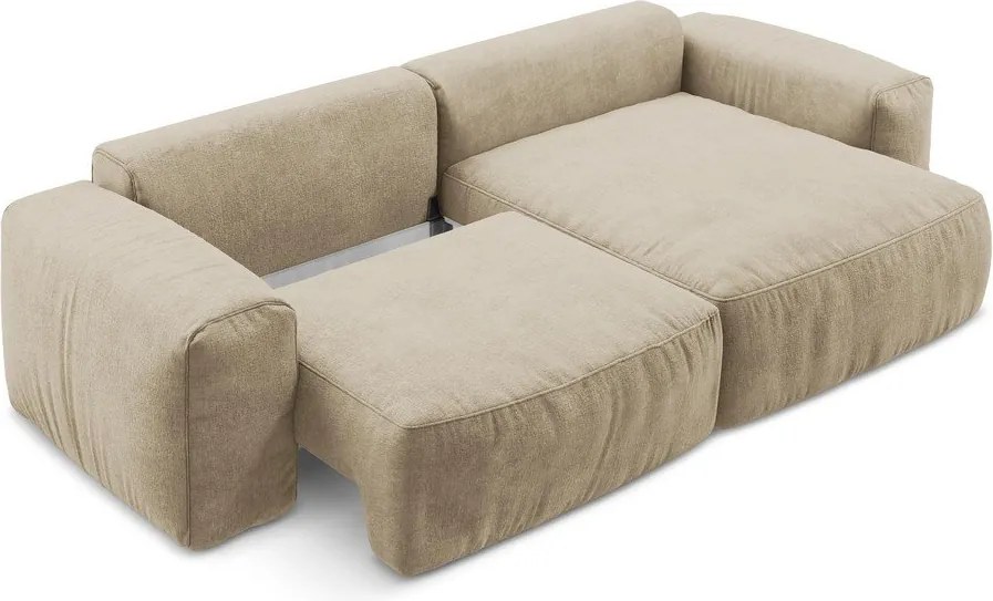 Világosbarna zsenília kinyitható sarokkanapé (jobb oldali-heverő résszel) Kuki – Makamii