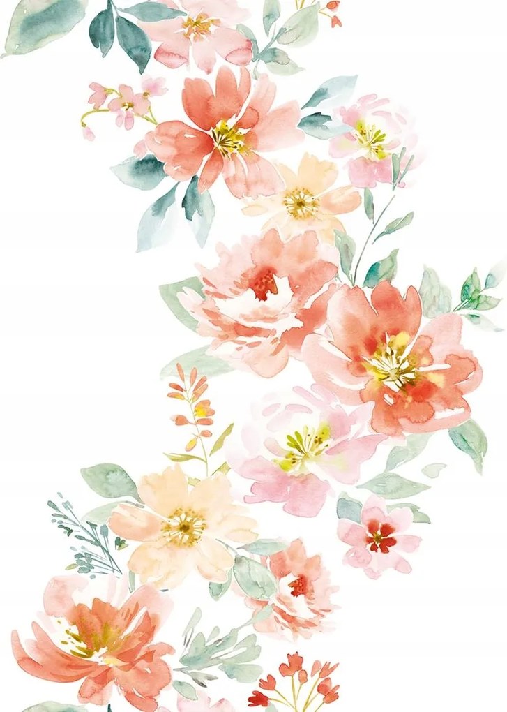 Fehér Akvarell Virágos Tapéta Narancssárga Vinil Tapéta