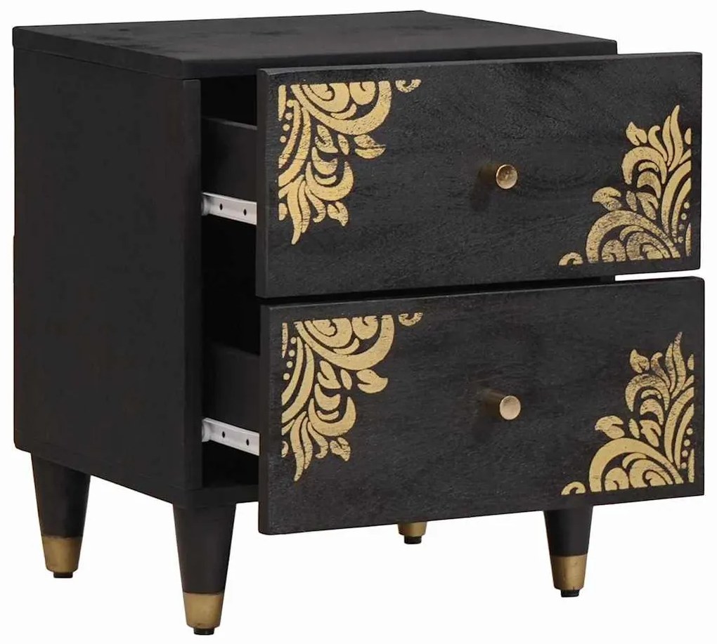 Éjjeliszekrény fiókkal Fekete 40 x 33 x 46 cm Tömör Mangófát