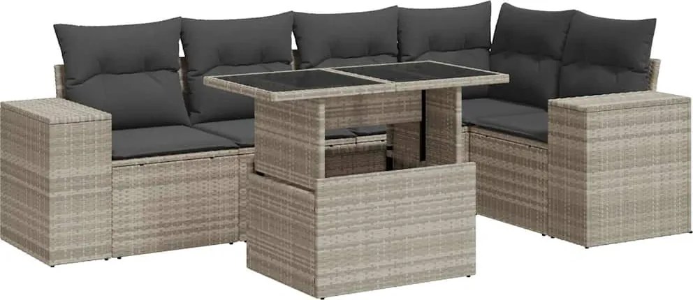 vidaXL 6 részes világosszürke polyrattan kerti ülőgarnitúra párnákkal