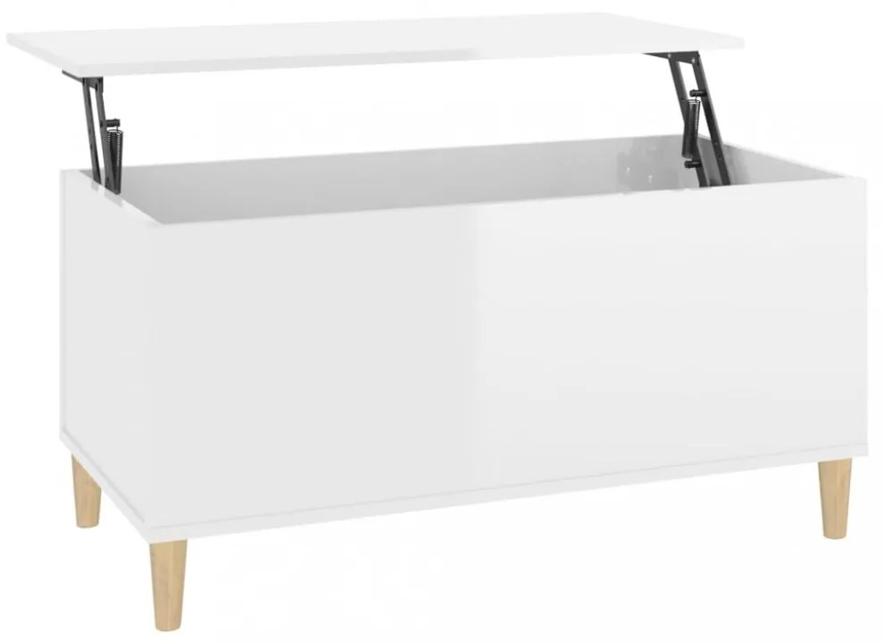 magasfényű fehér szerelt fa dohányzóasztal 90x44,5x45 cm