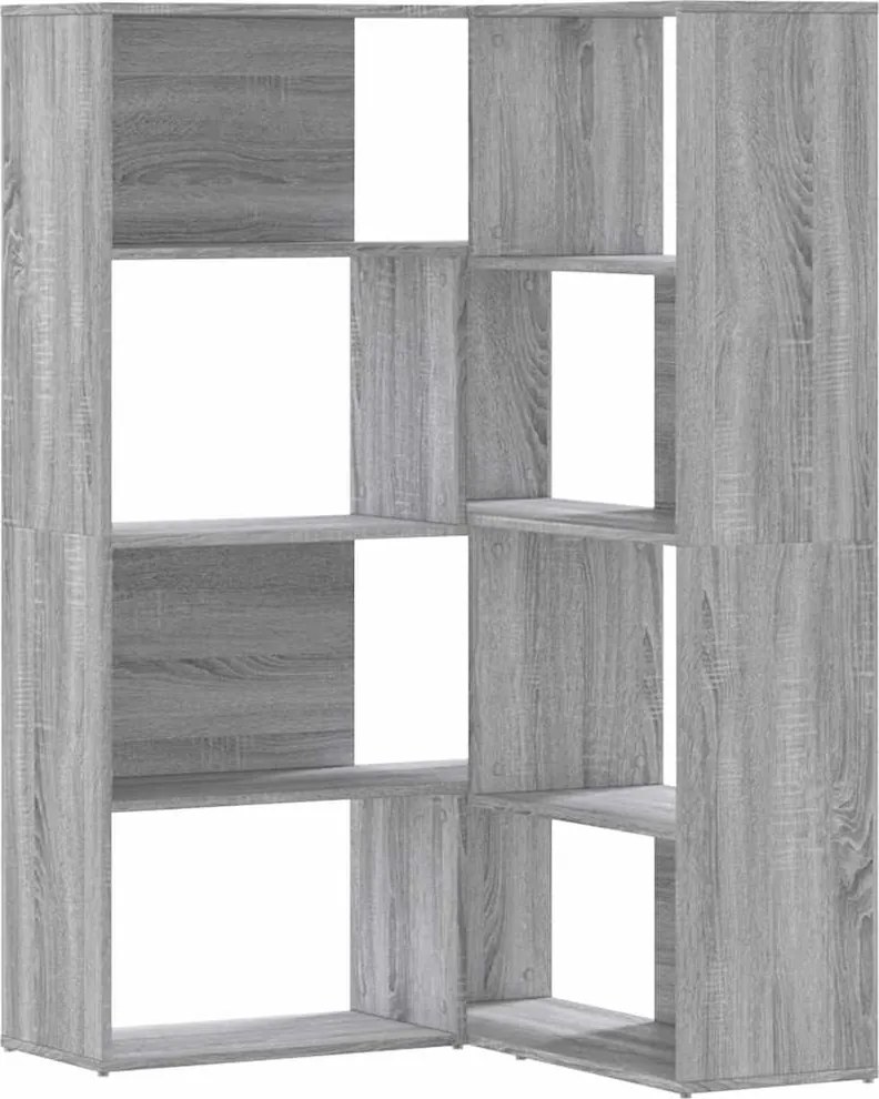 vidaXL 4 szintes szürke szerelt fa sarokkönyvespolc 85x85x140 cm