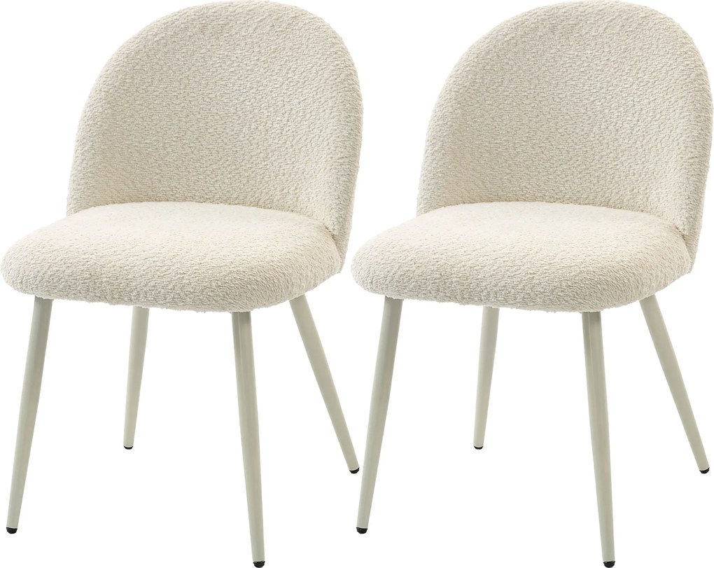 HOMCOM 2 db étkezőszék háttámlával, krémszínű chenille kárpit | Aosom