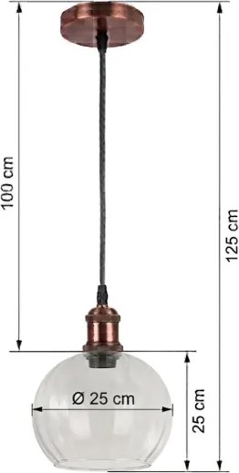 Brilagi - LED függeszték kábellel RETRO GLASS 1xE27/60W/230V átm. 25 cm réz/átlátszó