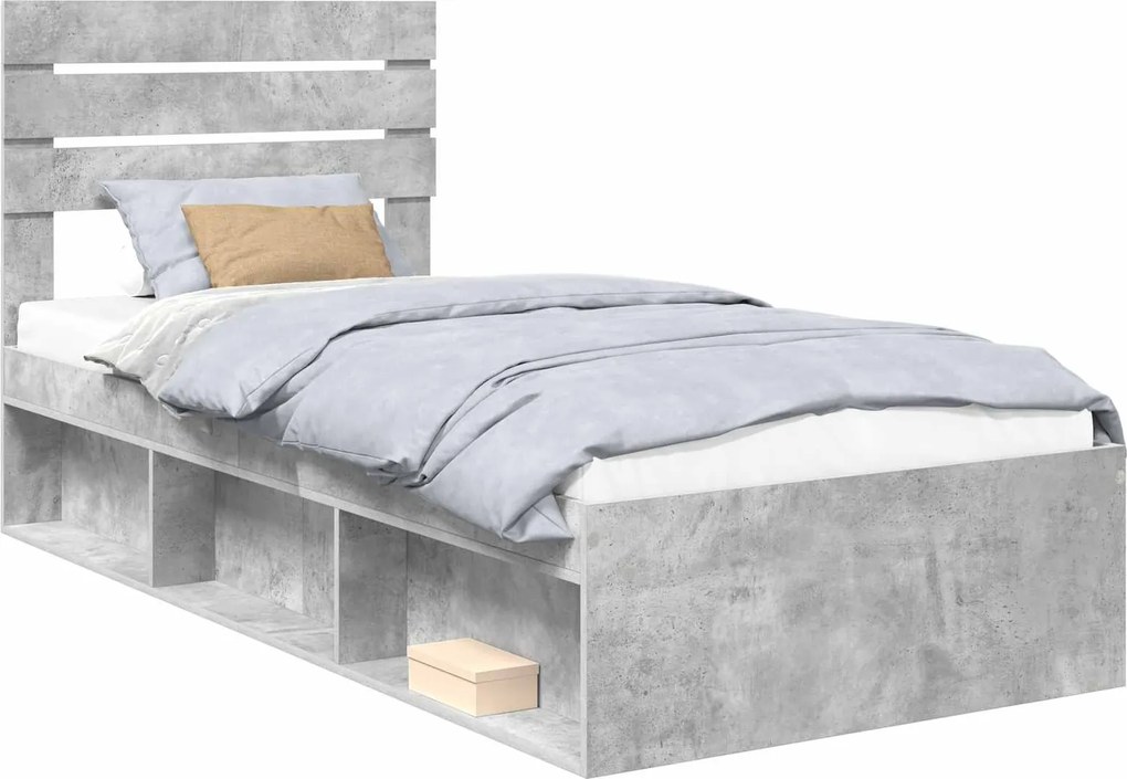 vidaXL Ágykeret fejtámlával Beton 90 x 200 cm Tömör fenyőfa