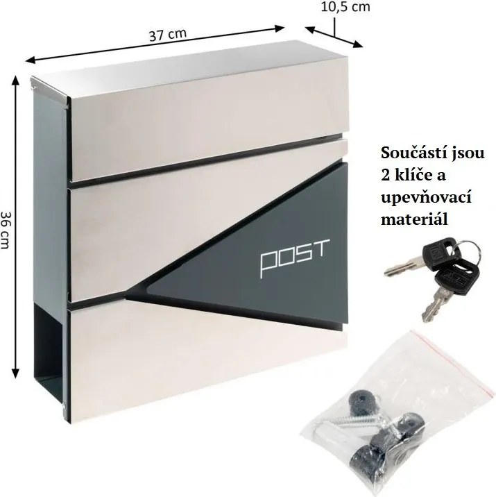 Postaláda újságtartóval ezüst 2 kulccsal