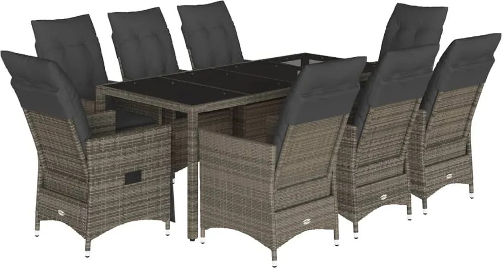 vidaXL 9 részes szürke polyrattan kerti étkezőgarnitúra párnával