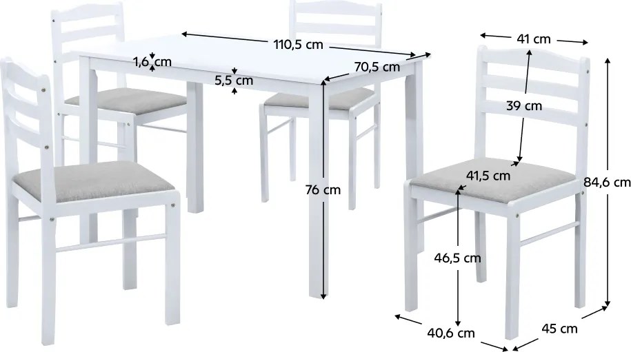 Étkezőgarnitúra 1+4, fehér/bézsesszürke, SOMIN