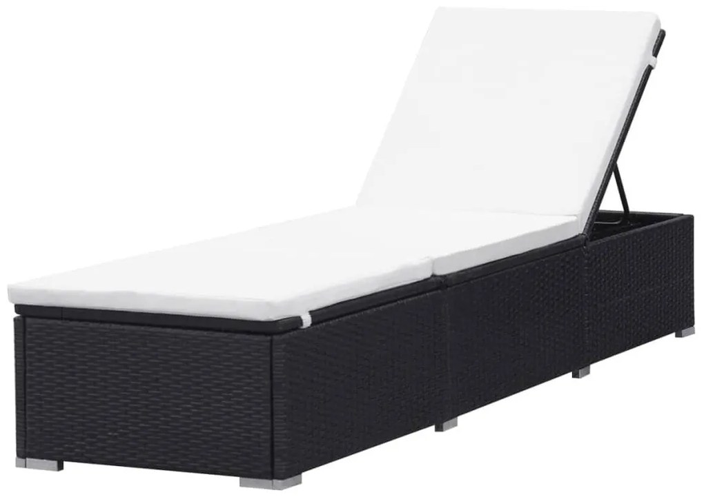 Fekete polyrattan napozóágy párnával