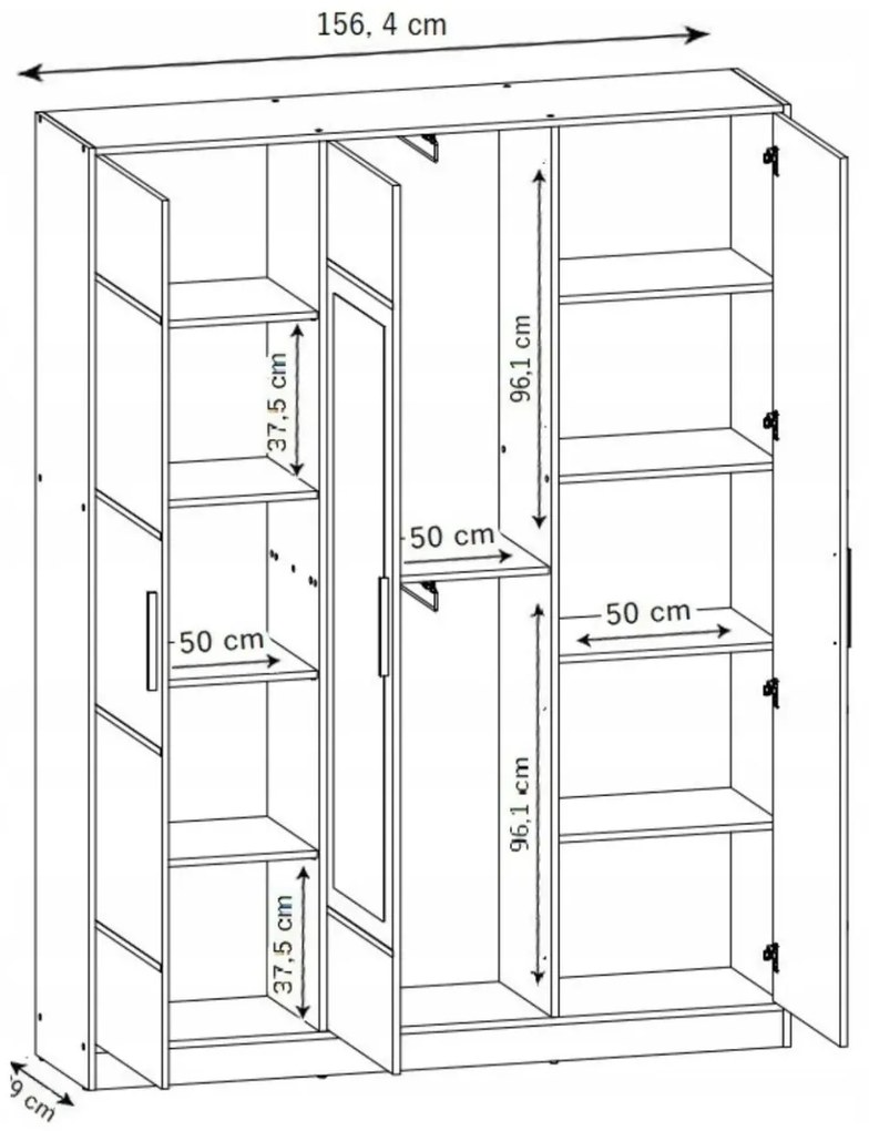 Eden2 3D Gardróbszekrény 156,4cm, Arany Tölgy