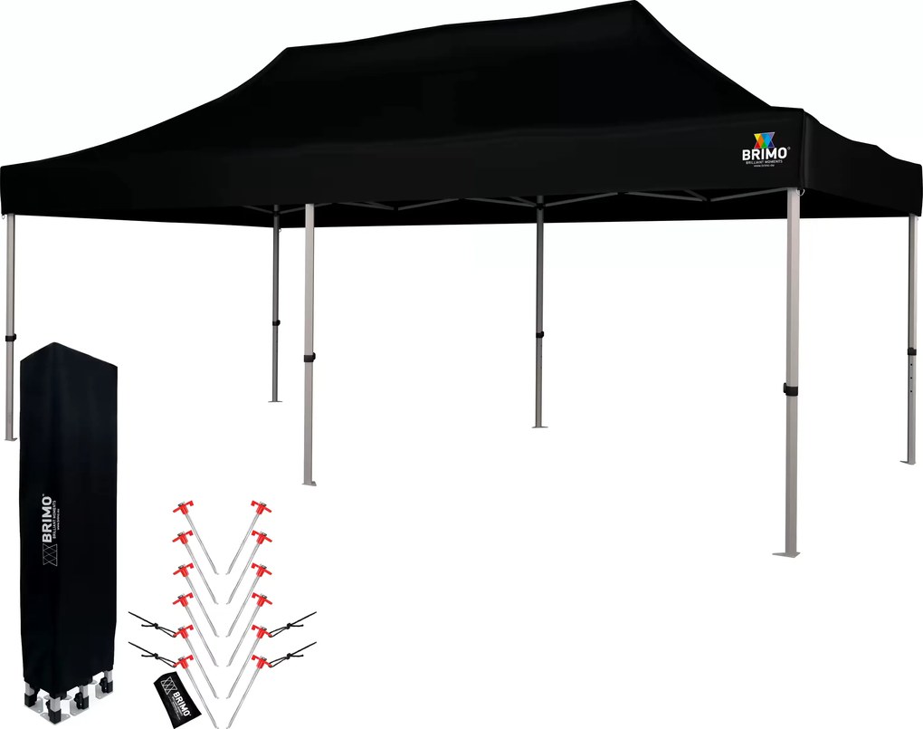 Összecsukható pavilon sátor 6x3 m ALU falak nélkül - alumínium váz, vízálló - falak nélkül - Fekete