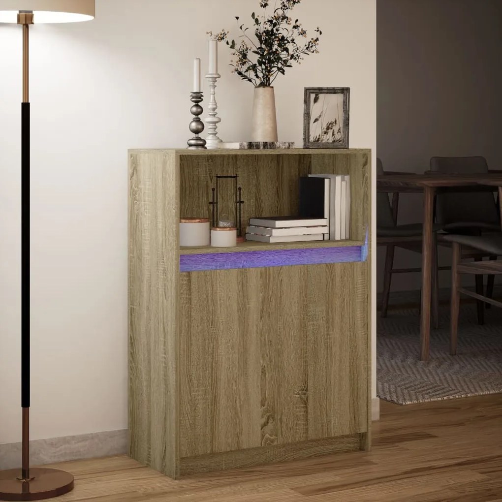 sonoma tölgy szerelt fa tálalószekrény LED-del 72 x 34 x 100 cm