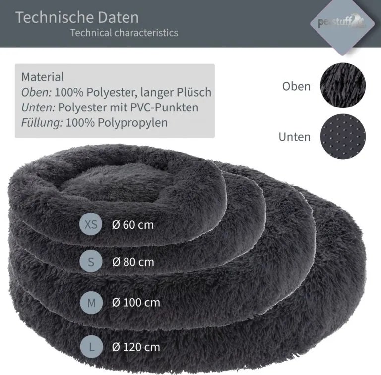 PESTUFF Kutyafekhely kerek 60 cm sötétszürke