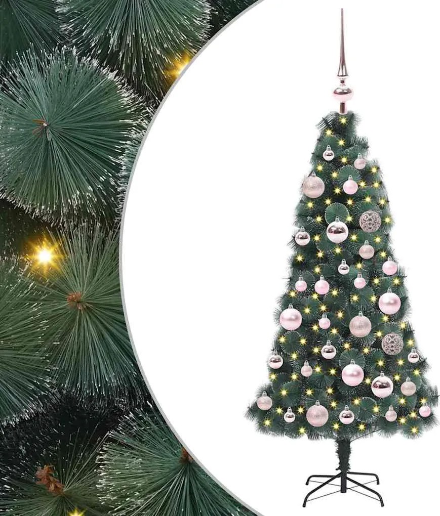 vidaXL Műfenyő előre világítva gömbkészlettel Zöld 120 cm PET