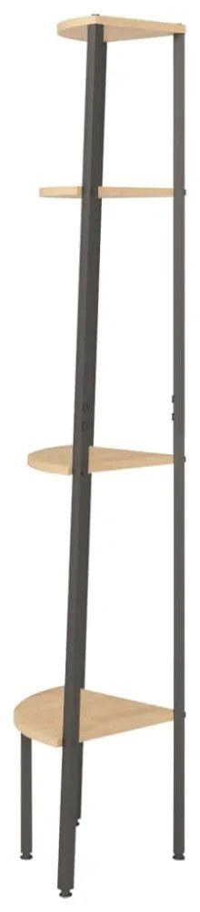 4 szintes világosbarna és fekete sarokpolc 45,5 x 31,5 x 150 cm
