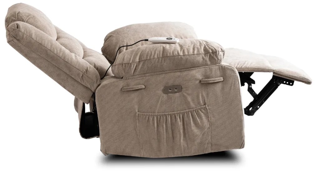 Elektromosan Vezérelhető Masszázsfunkciós Relaxfotel Bézs Kordbársony Kárpittal. JASPER