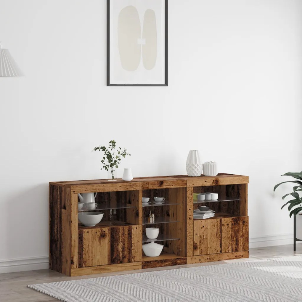 szekrény LED lámpákkal Régi fa 162x37x67 cm Fából készült