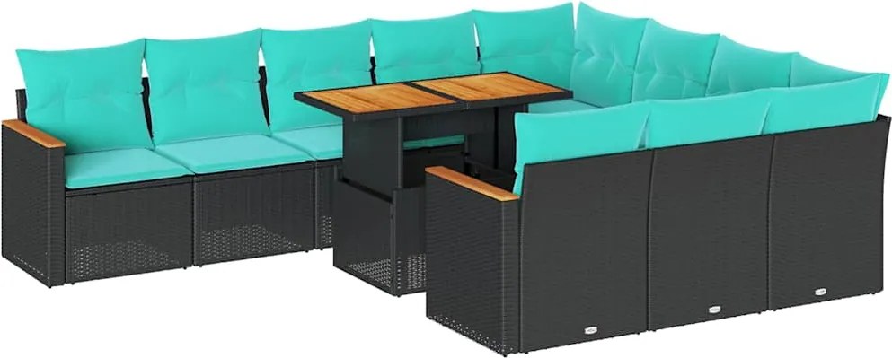 vidaXL 11 részes fekete polyrattan kerti ülőgarnitúra párnákkal