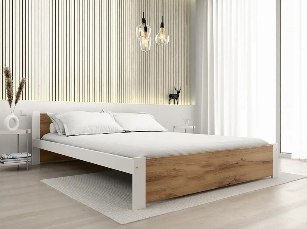 IKAROS ágy 140 x 200 cm, artisan tölgy/fehér Ágyrács: Léces ágyrács, Matrac: Sommera 18 cm matrac