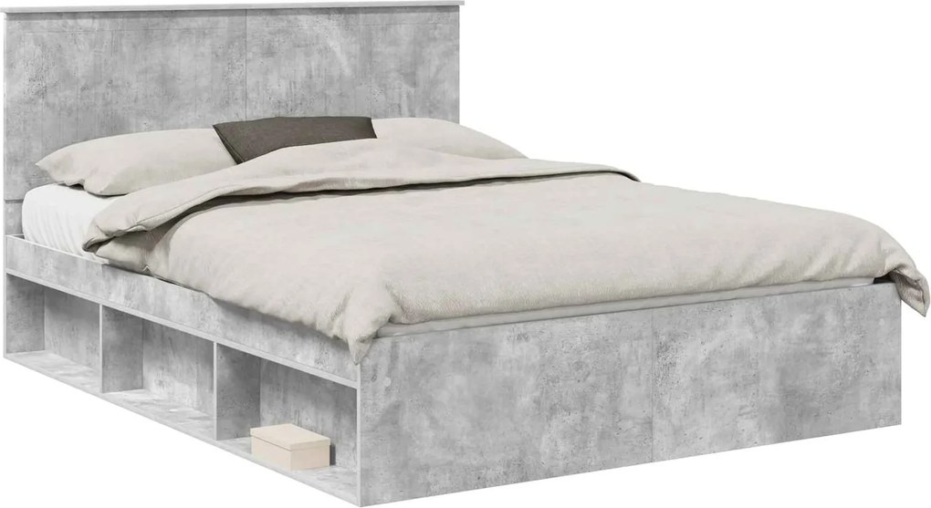 vidaXL Ágykeret fejtámlával Beton Szürke 150 x 200 cm Tömör fenyőfa