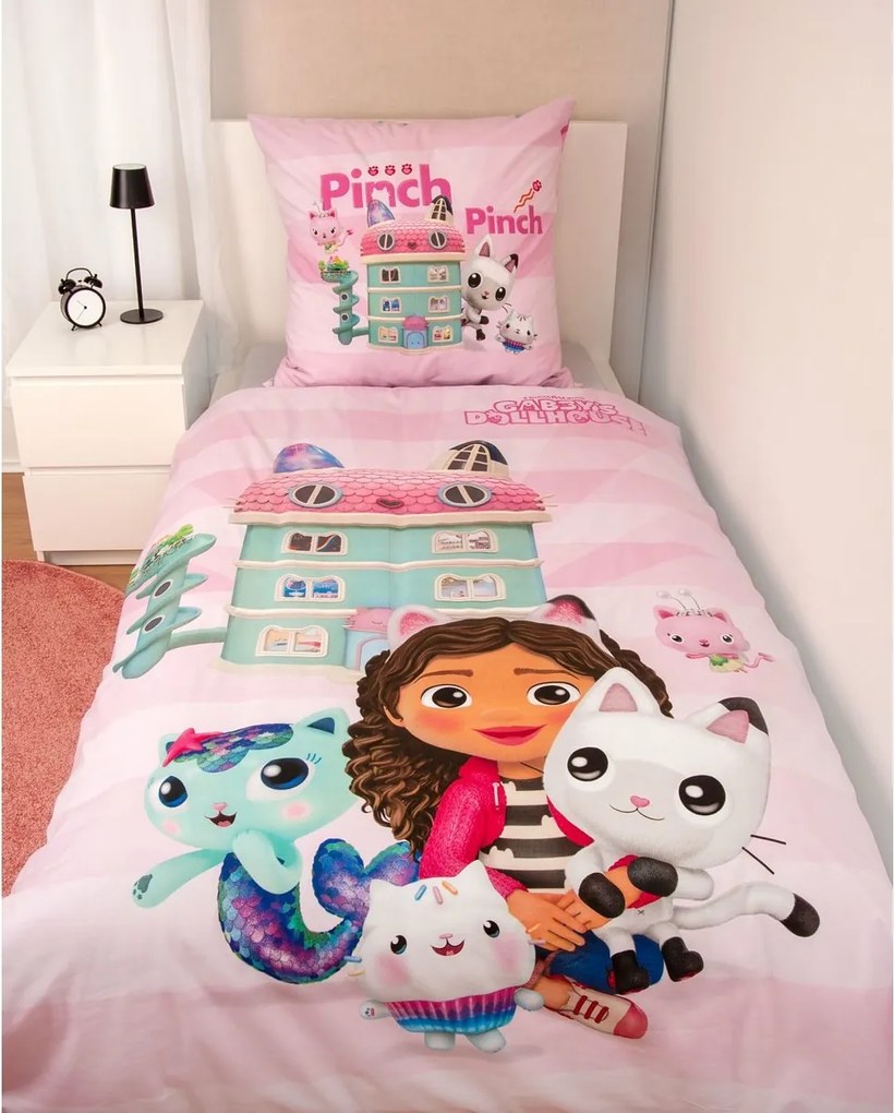 Herding Pamut ágynemű Gabby's Dollhouse , 135 x 200 cm, 80 x 80 cm