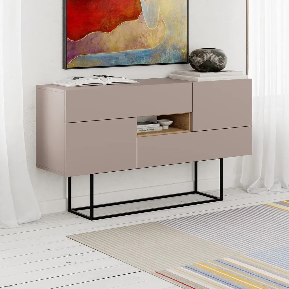 Szürke-bézs alacsony komód 145x82 cm Titan – Marckeric