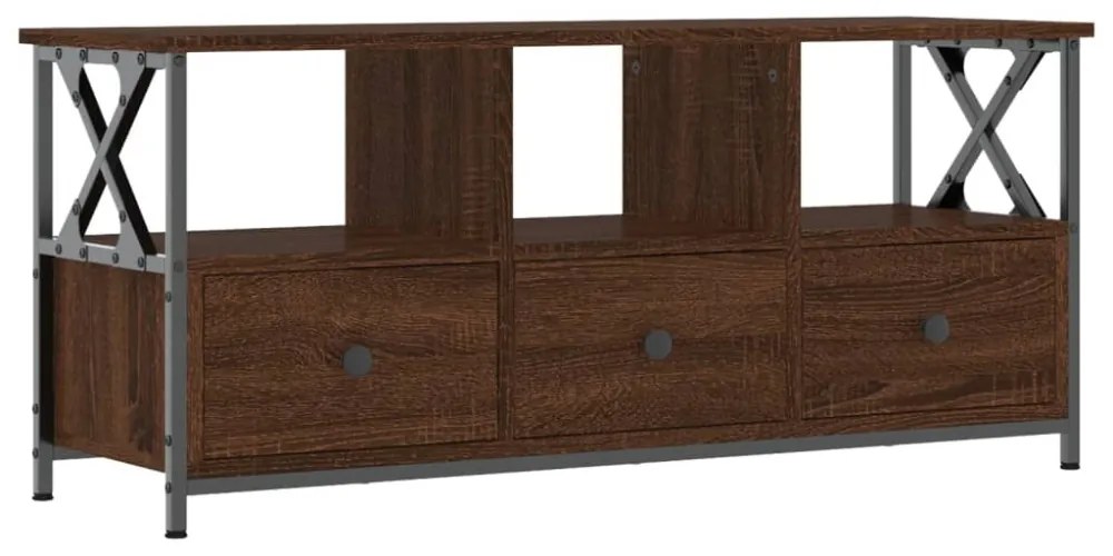 barna tölgyszínű szerelt fa és vas TV-szekrény 102x33x45 cm