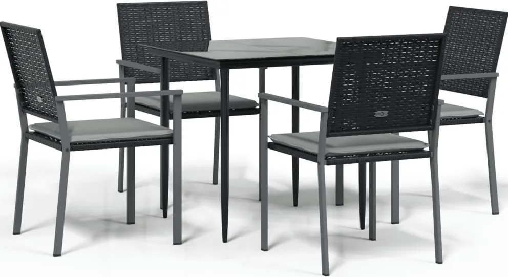 vidaXL 5 részes polyrattan és acél kerti étkezőgarnitúra párnával