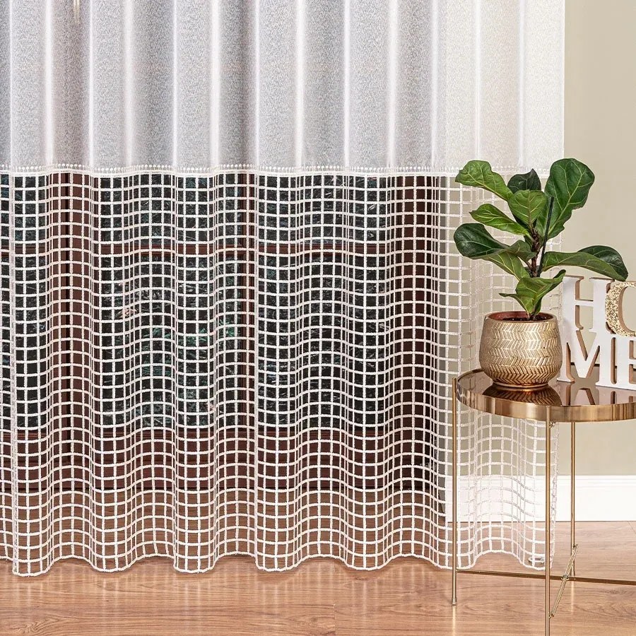 Függöny Gipsz Applikációval Napellenzőre 280cm fehér, krémszínű alsó résszel