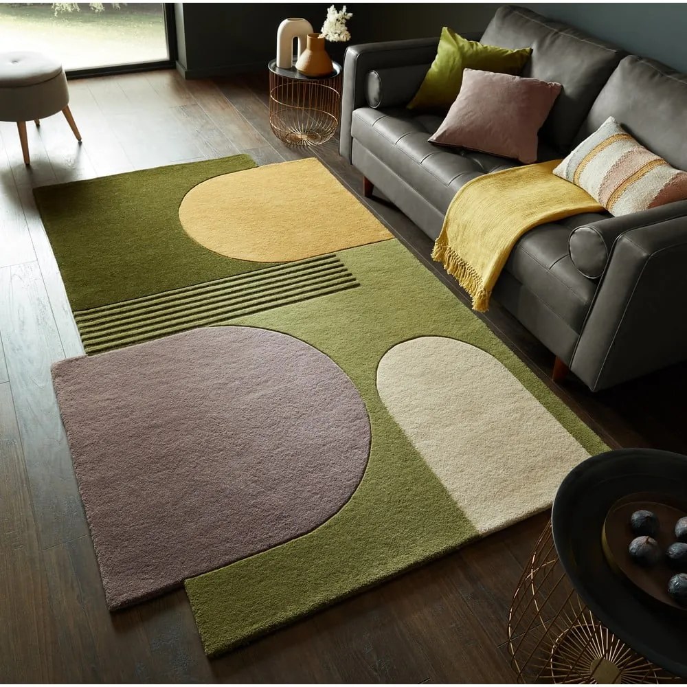 Zöld kézi szövésű gyapjú szőnyeg 120x180 cm Lozenge – Flair Rugs