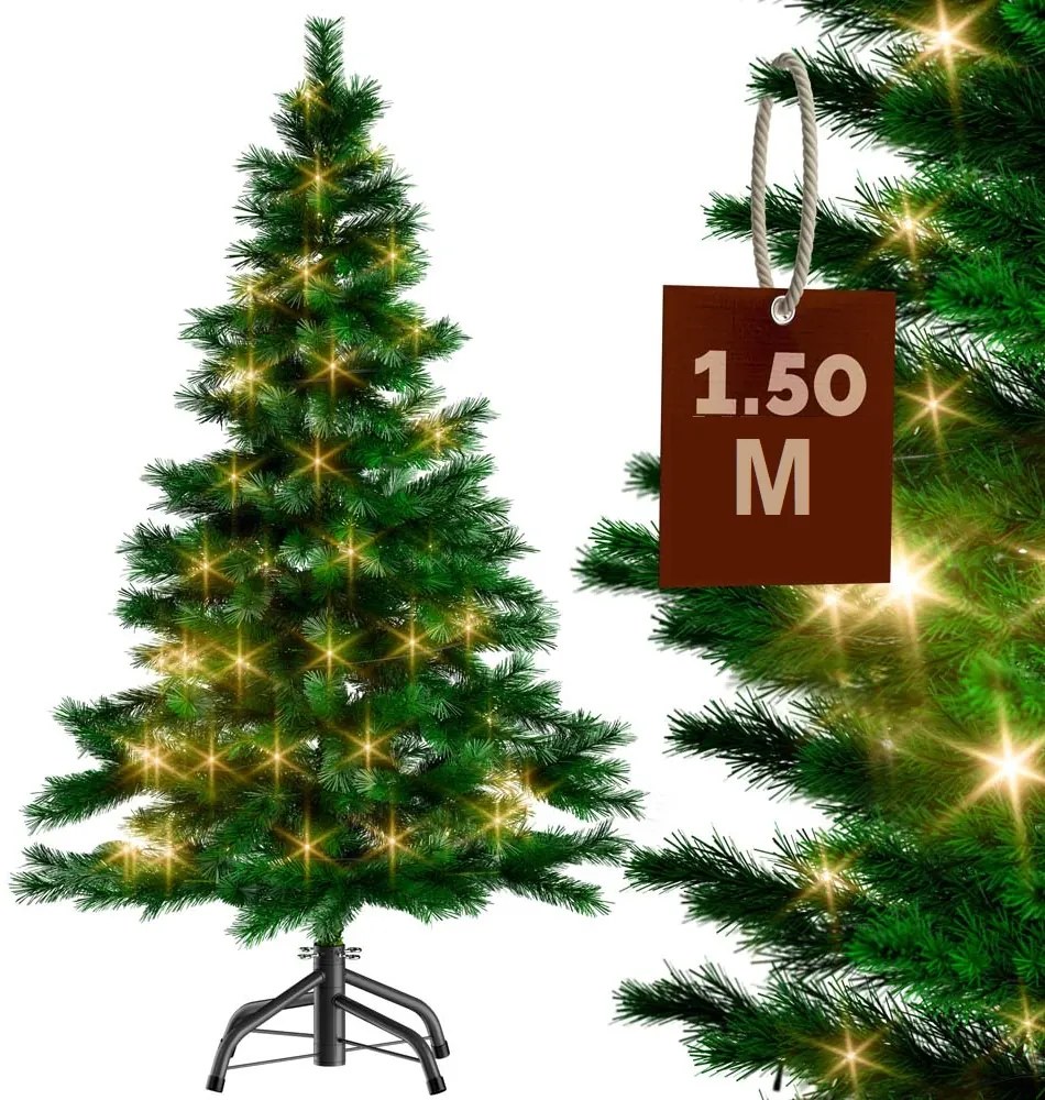 Casaria RUDOLPH műkarácsonyfa, 150cm, zöld, fényfüzérrel