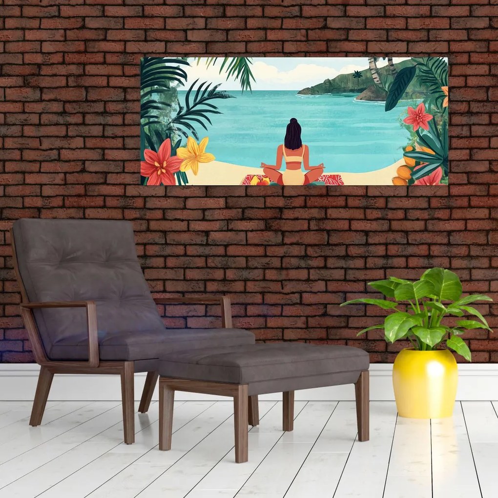 Kép - Jóga nő a tengerparton (120x50 cm)