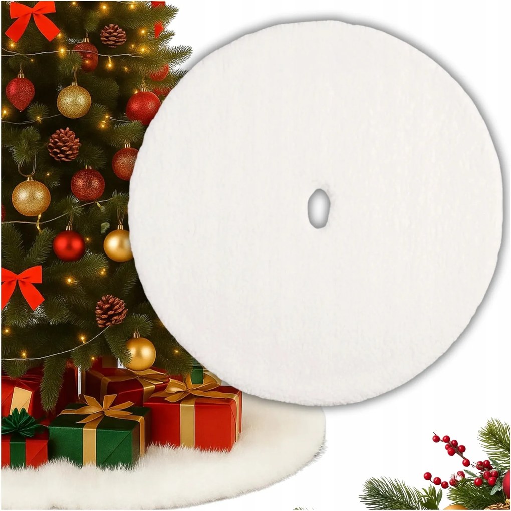 Karácsonyfa Szőnyeg Szőrme Szőnyeg Fehér Szőnyeg 90 CM Nagy Ajándék Kerek