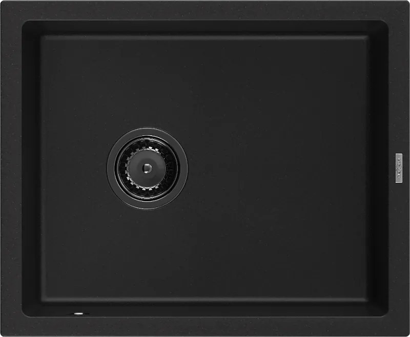 Mexen Pedro gránit mosogató 1-medencés 560 x 460 mm, fekete, fekete szifon - 6508561000-77-B