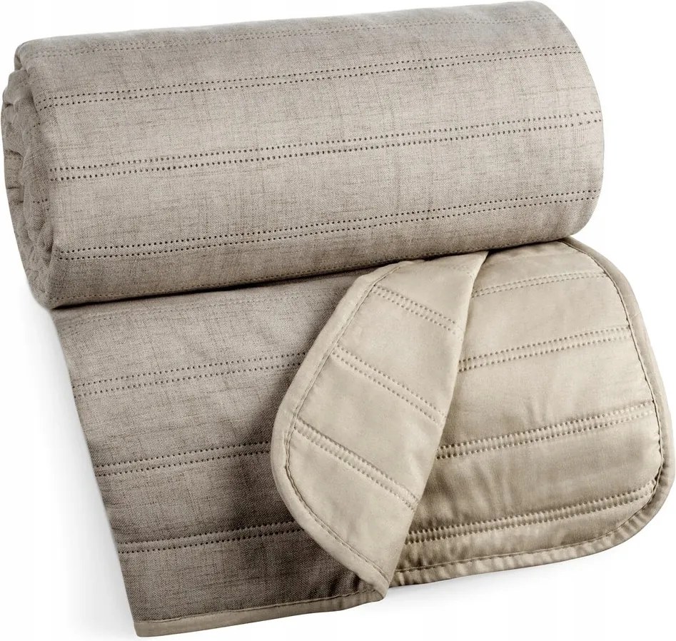 Dekoratív ágytakaró Selen 220x240 bézs csíkos steppelt