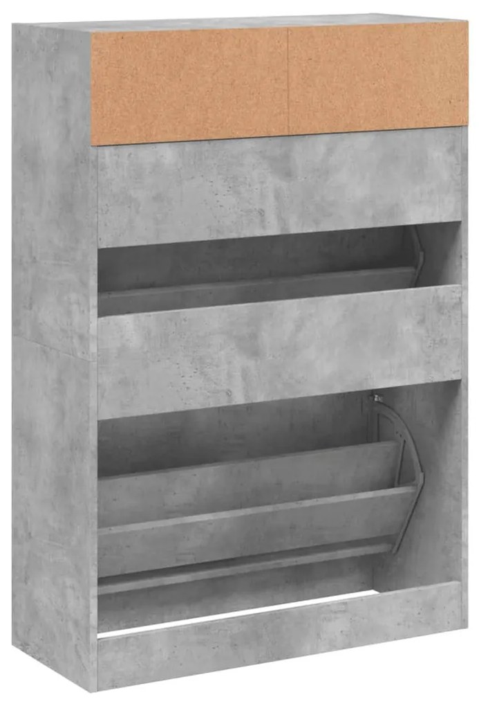 betonszürke cipőszekrény 2 kihajtható fiókkal 80 x 34 x 116 cm