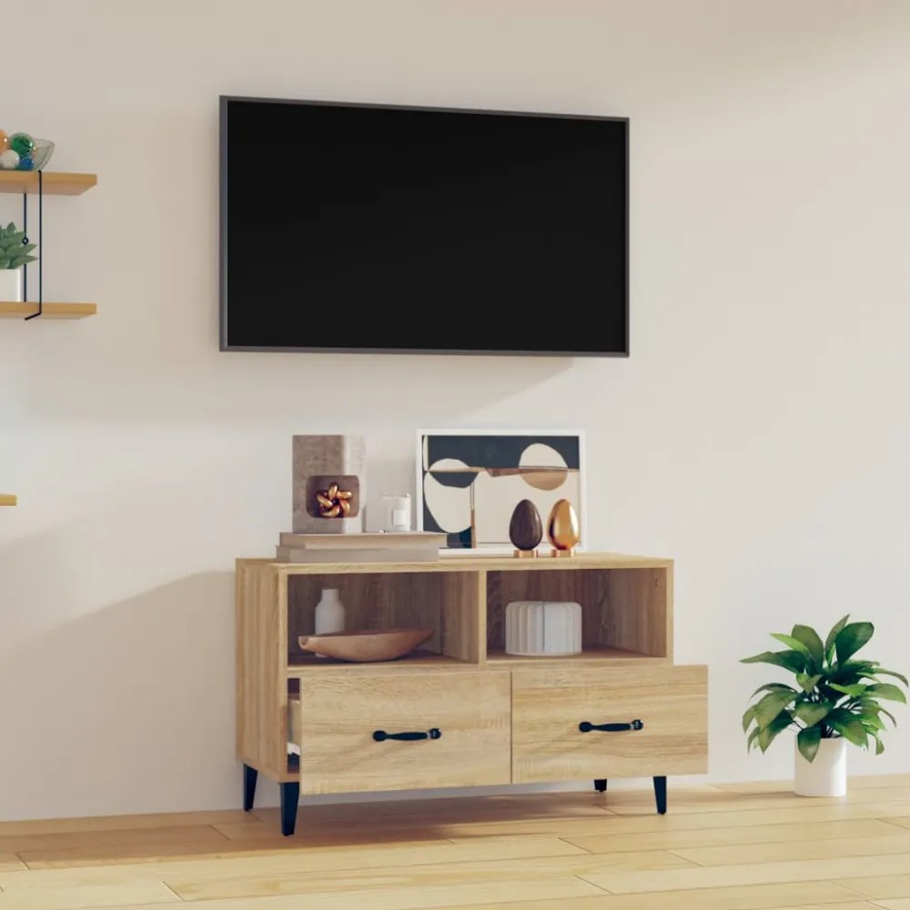 sonoma tölgy színű szerelt fa TV-szekrény 80 x 36 x 50 cm