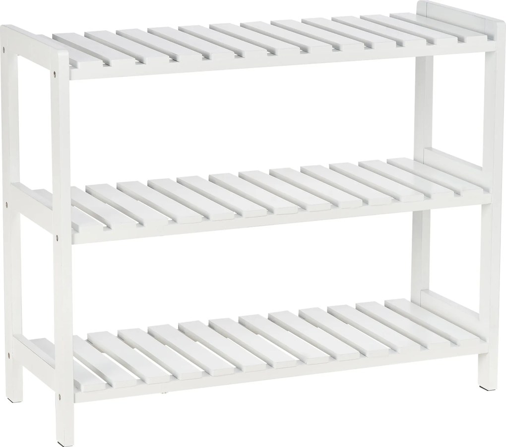 HOMCOM 3-Tier Fa Cipőtartó a Bejárathoz, 9 Pár Cipőre 70x26x57.5 cm Fehér | Aosom