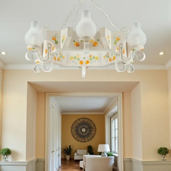 Brilagi - Láncos csillár QUEEN 6xE14/40W/230V bükk/krémszínű