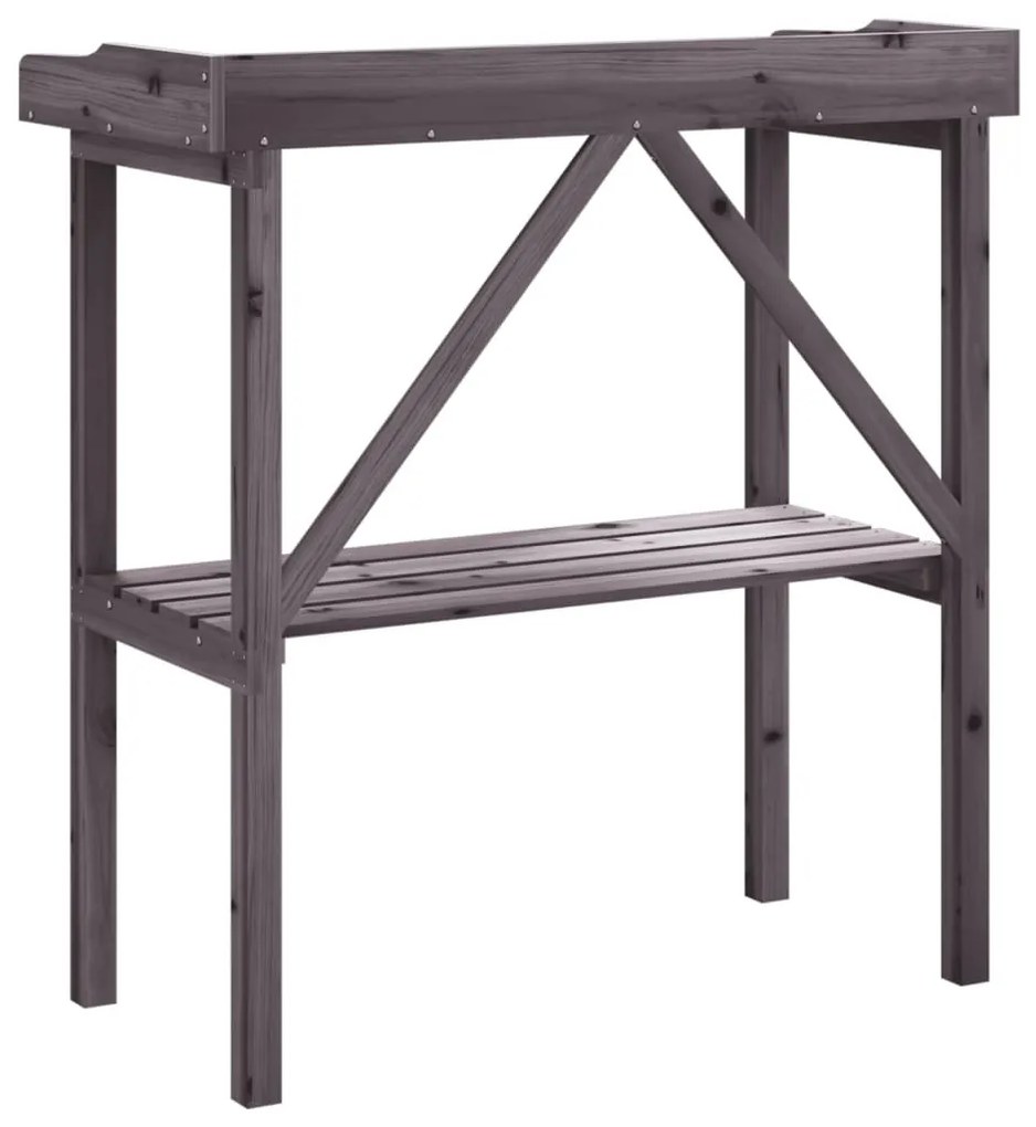 szürke tömör fenyőfa növénytartó asztal polccal 78x38x82,5 cm