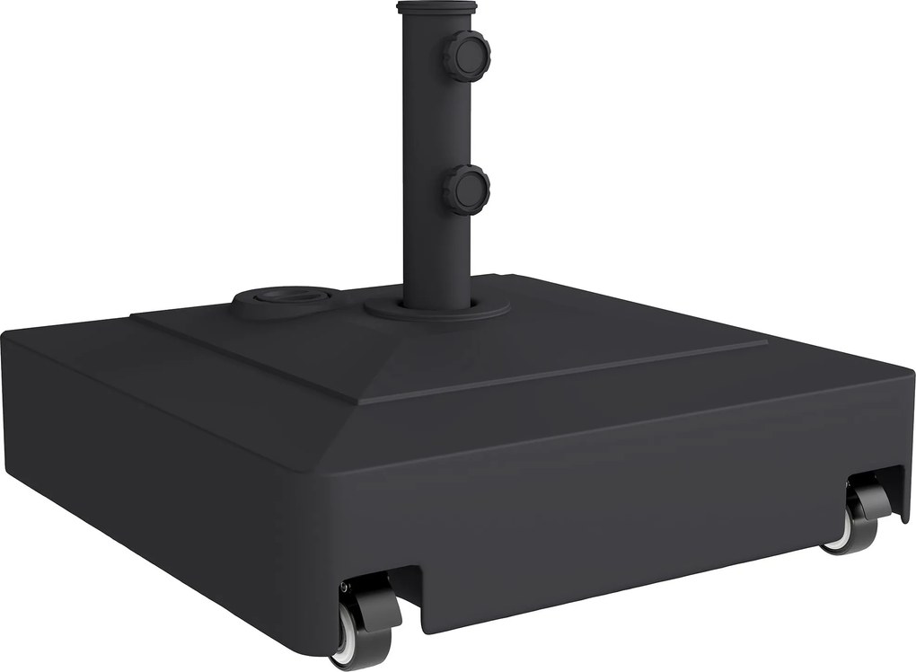 Outsunny négyszögletes napernyőtartó kerekekkel – HDPE, tölthető (61 kg homok / 40 kg víz), illeszkedik Ø35/38/48 mm – fekete | Aosom