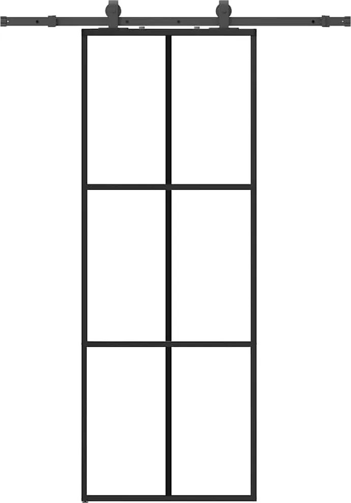 vidaXL fekete ESG üveg tolóajtó fémszerelvény-szettel 76x205 cm