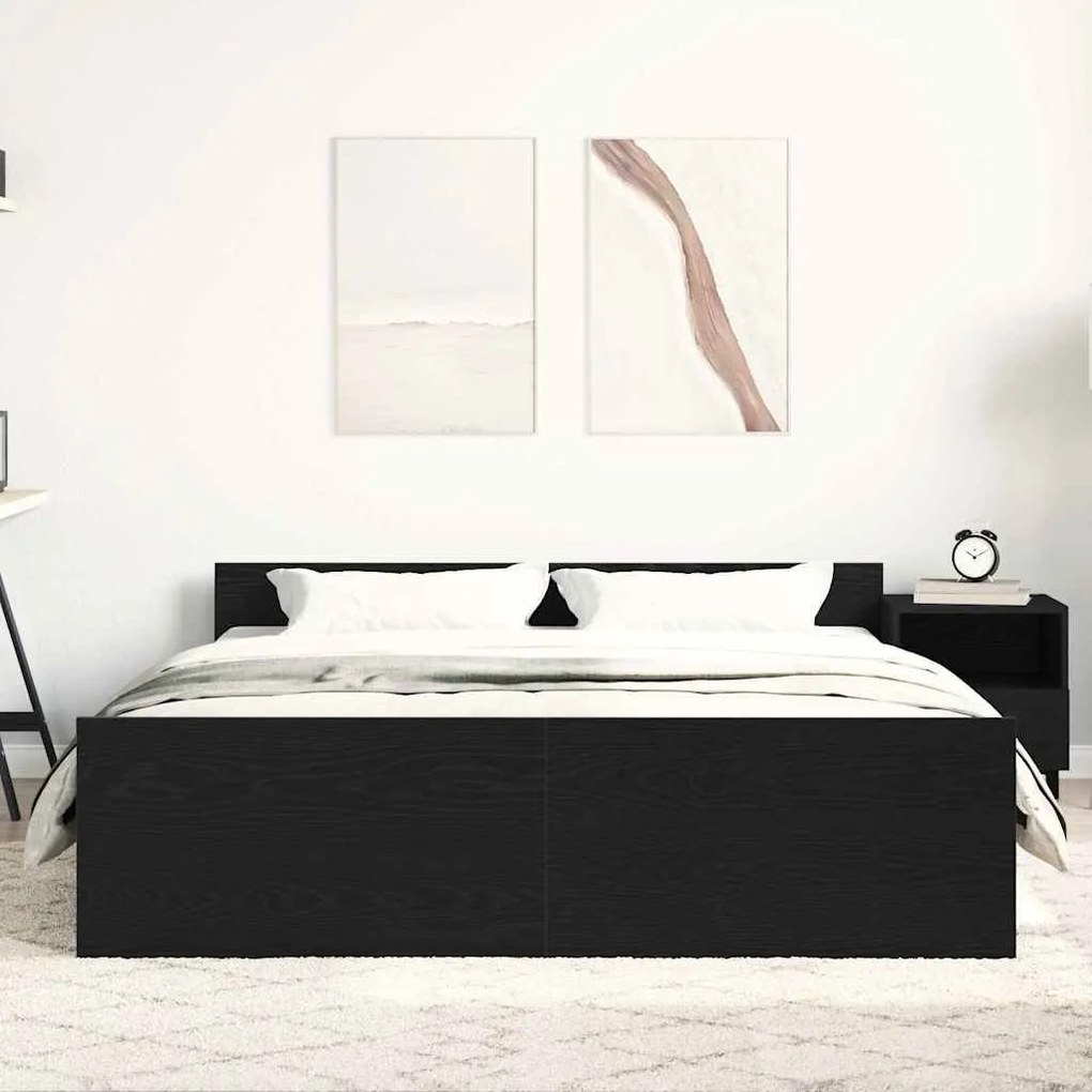 fekete tölgy színű szerelt fa ágykeret matrac nélkül 150x200 cm