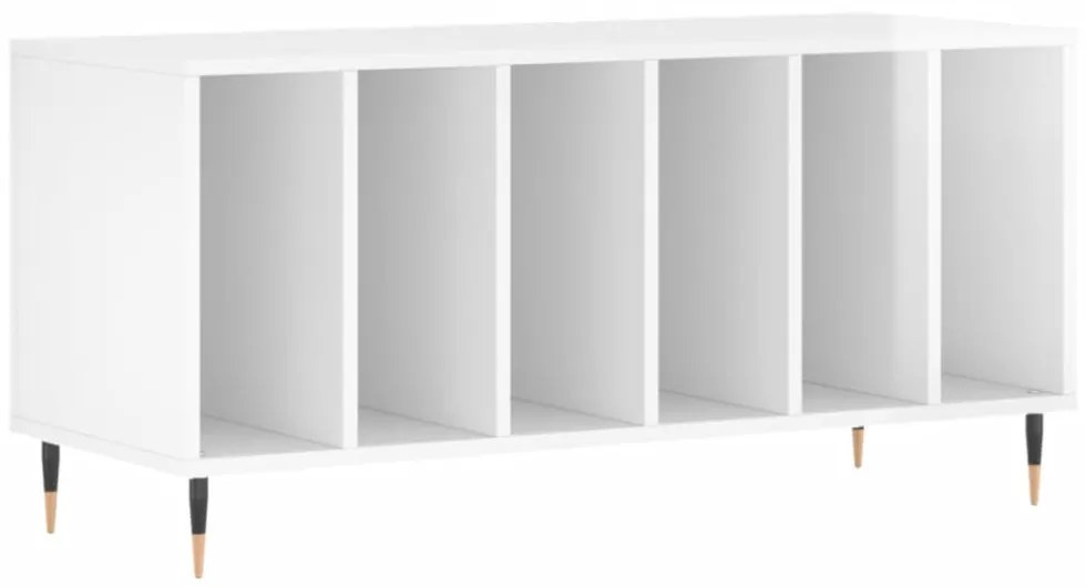 magasfényű fehér szerelt fa hanglemezszekrény 100 x 38 x 48 cm