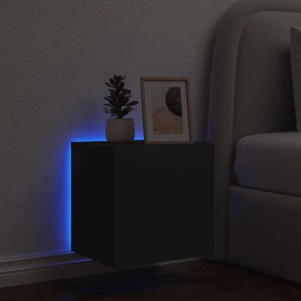 fekete fali TV-szekrény LED-világítással 40,5x35x40 cm