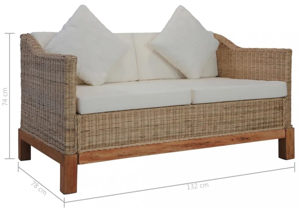 2 személyes természetes rattan kanapé párnával